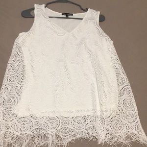 White V Neck Lace Fringe Sleeveless Tank- Size XL